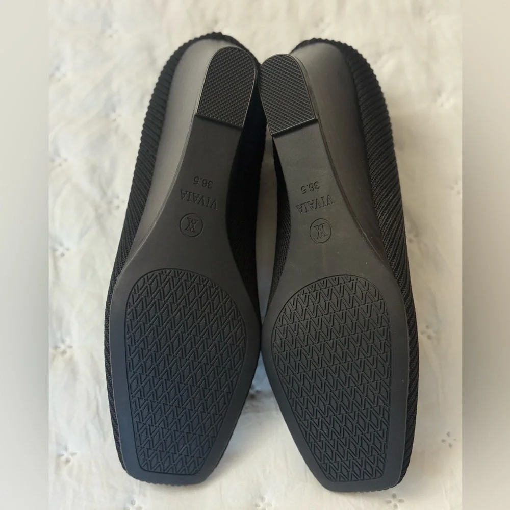 ViVAIA Woman’s Margo Pump Size 36.5 Black Knit Wedge Heel Shoe Square Toe Comfy